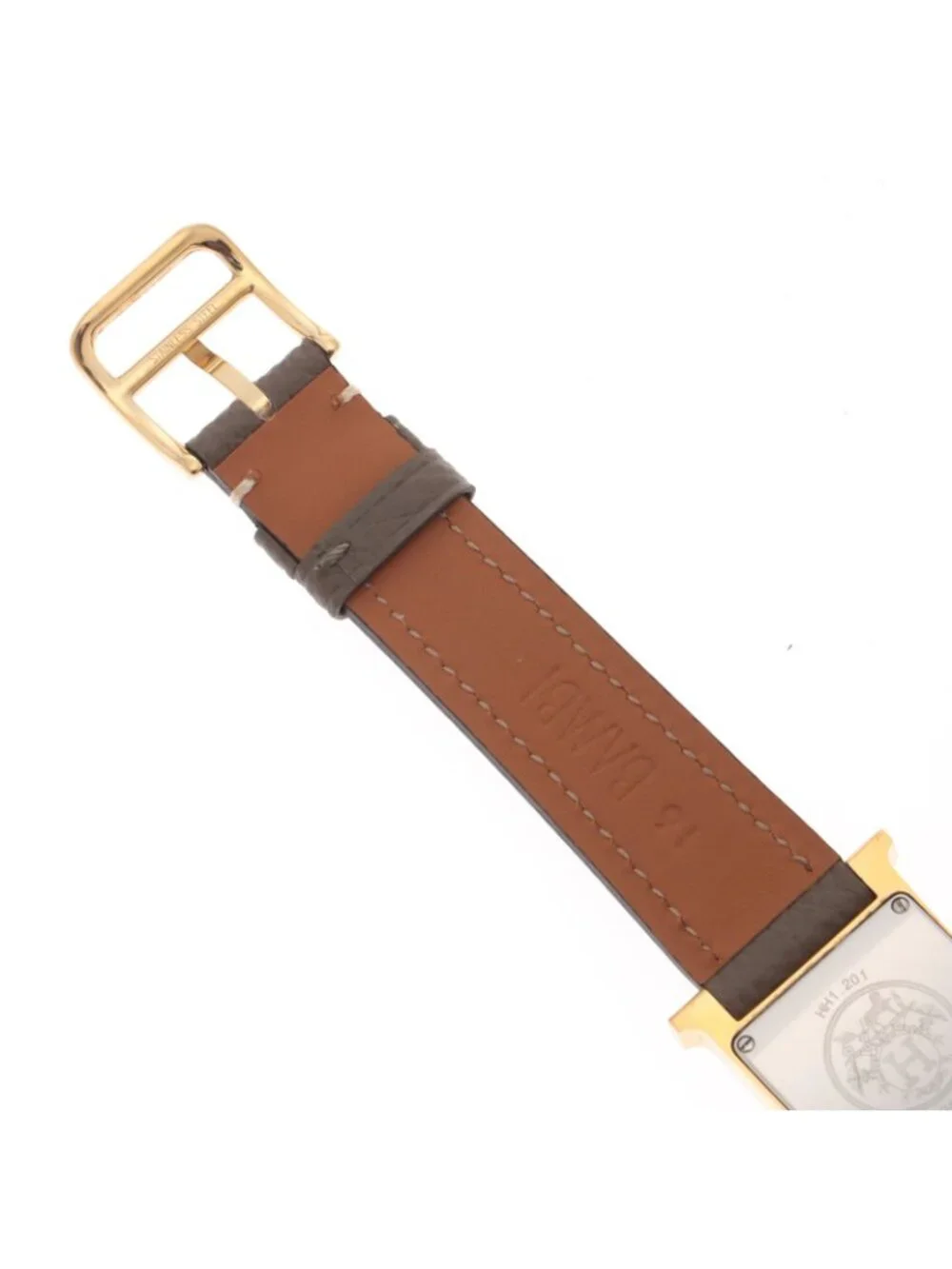 Hermes H Watch Leather Strap White Arabic Dial Quartz